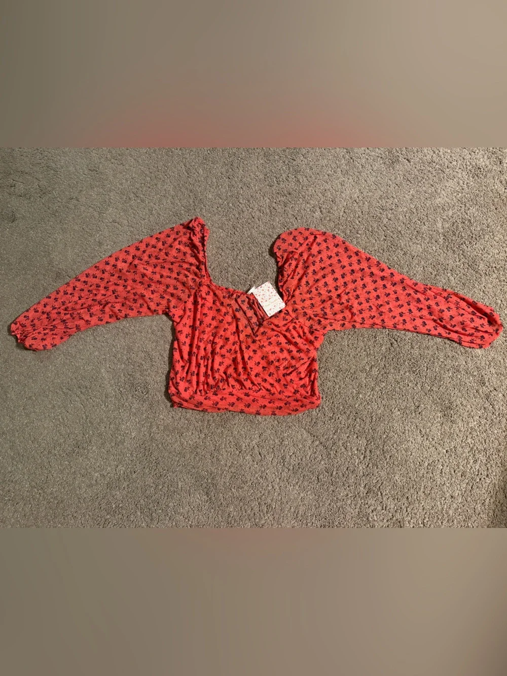 Free People Coral Red Floral Peasant Top